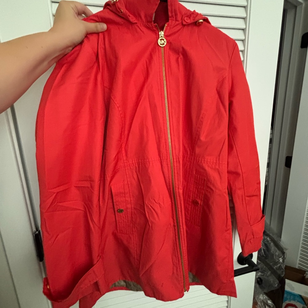 Michael Kors Red Raincoat Lightweight Water-Resistant Hooded